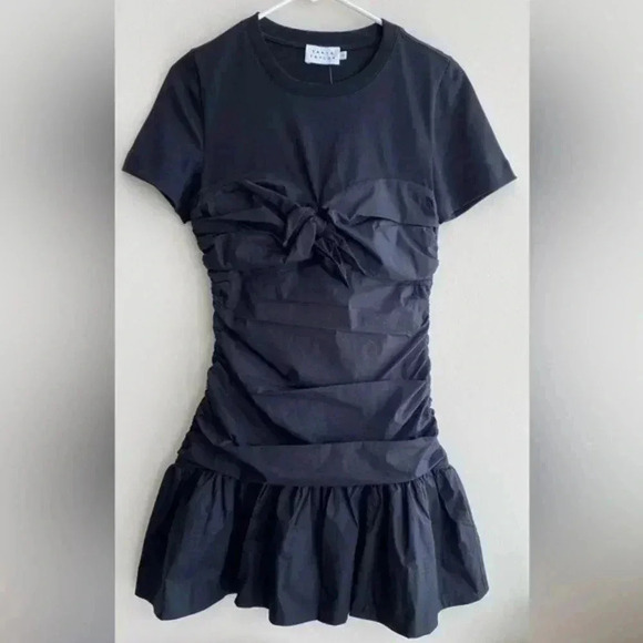 Tanya Taylor Peyton Knot Mini Dress, XS; Retro Ruched 80s Inspired Eras Dress - Picture 11 of 15